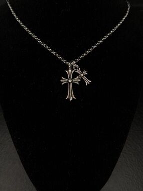 Chrome Hearts Double Floral Cross Baby Fat Pendant Unisex Necklace